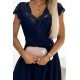 381-4 LINDA - chiffon dress with lace neckline - Navy blue     