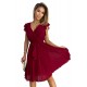 374-2 POLINA Pleated dress with a neckline and frills - Burgundy color     