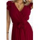 374-2 POLINA Pleated dress with a neckline and frills - Burgundy color     