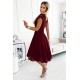 381-5 LINDA - chiffon dress with lace neckline - Burgundy color     