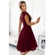 381-5 LINDA - chiffon dress with lace neckline - Burgundy color     