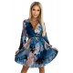 415-1 YSABEL Pleated dress with a neckline, long sleeves and a belt - blue waves     