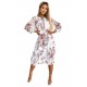 449-1 CARLA Pleated midi dress with buttons and long sleeves - roses on a white background     