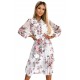 449-1 CARLA Pleated midi dress with buttons and long sleeves - roses on a white background     