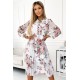 449-1 CARLA Pleated midi dress with buttons and long sleeves - roses on a white background     