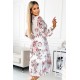 449-1 CARLA Pleated midi dress with buttons and long sleeves - roses on a white background     