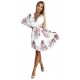 415-2 YSABEL Pleated dress with a neckline, long sleeves and a belt - white with roses     