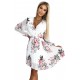 415-2 YSABEL Pleated dress with a neckline, long sleeves and a belt - white with roses     