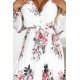 415-2 YSABEL Pleated dress with a neckline, long sleeves and a belt - white with roses     