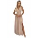 362-6 JUSTINE Long dress with a neckline and a tie - beige     