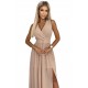 362-6 JUSTINE Long dress with a neckline and a tie - beige     