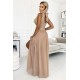 362-6 JUSTINE Long dress with a neckline and a tie - beige     