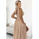 362-6 JUSTINE Long dress with a neckline and a tie - beige     