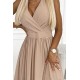 362-6 JUSTINE Long dress with a neckline and a tie - beige     