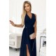 362-7 JUSTINE Long dress with a neckline and a tie - navy blue     