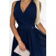 362-7 JUSTINE Long dress with a neckline and a tie - navy blue     