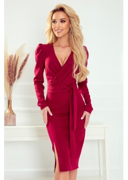 409-1 EDITTA eleganta kleita ar kakla izgriezumu un pufiem - bordo