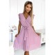 374-3 POLINA Pleated dress with a neckline and frills - dirty pink     