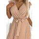 374-5 POLINA Pleated dress with a neckline and frills - beige     