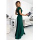 411-1 CRYSTAL long shimmering dress with a neckline - green     