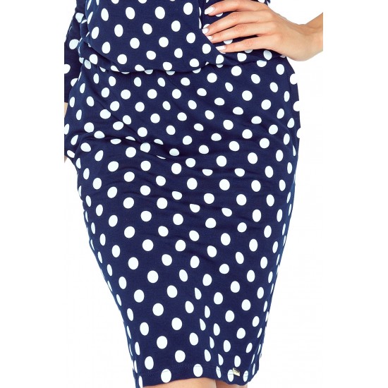 430-1 Sports dress with tied sleeves - navy blue with polka dots     