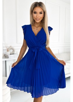 374-4 POLINA Plisēta kleita ar kakla izgriezumu un volāniem - karaliski zila
