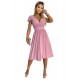 425-2 MATILDE Dress with a neckline and short sleeves - powder pink with glitter     