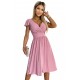 425-2 MATILDE Dress with a neckline and short sleeves - powder pink with glitter     