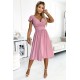 425-2 MATILDE Dress with a neckline and short sleeves - powder pink with glitter     