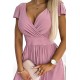 425-2 MATILDE Dress with a neckline and short sleeves - powder pink with glitter     