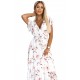 434-4 LISA Pleated midi dress with a neckline and frills - peach blossom on a white background     