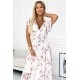 434-4 LISA Pleated midi dress with a neckline and frills - peach blossom on a white background     