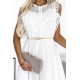 454-1 GRETA dress with lace and gold belt - white     