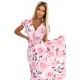 434-5 LISA Pleated midi dress with a neckline and frills - large roses on a white background     