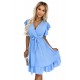 455-2 CORNELIA dress with frill, neckline and tie - light blue     