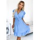 455-2 CORNELIA dress with frill, neckline and tie - light blue     