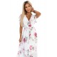 434-6 LISA Pleated midi dress with a neckline and frills - spring flowers on a white background     