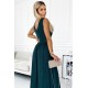 467-1 LOUISE brocade long dress with a neckline and a leg slit - green     