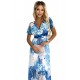 489-2 CINZIA Dress with a neckline, long waist tie and short sleeves - blue large flowers - mesh     