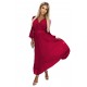 414-9 KLARA pleated dress with a belt and a neckline - Burgundy color     