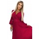 414-9 KLARA pleated dress with a belt and a neckline - Burgundy color     