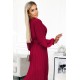 414-9 KLARA pleated dress with a belt and a neckline - Burgundy color     