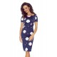 440-3 Elegant dress with short sleeves - dark blue with flowers     