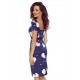 440-3 Elegant dress with short sleeves - dark blue with flowers     