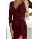 404-5 Shiny dress with a neckline and a slit on the leg - Burgundy color     