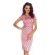 440-2 Elegant cotton dress with short sleeves - pink with navy blue polka dots     