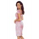 440-2 Elegant cotton dress with short sleeves - pink with navy blue polka dots     