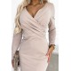 398-3 Elegant cotton dress with an envelope neckline and long sleeves - beige
