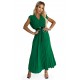 485-1 Pleated dress with frills, neckline and black belt - green     