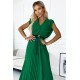 485-1 Pleated dress with frills, neckline and black belt - green     